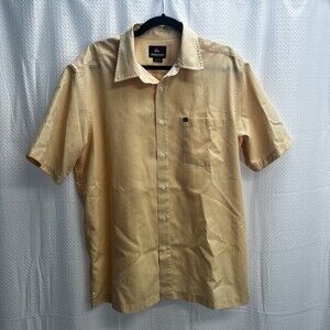 Quiksilver Mens  Yellow Fine Check Button Front Shirt Medium Classic Beach